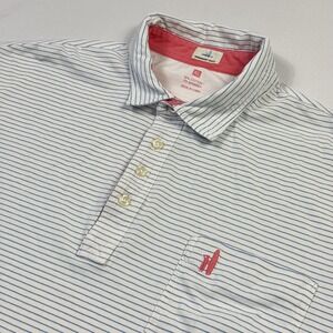 Johnnie-O Hangin' Out Polo Shirt Mens XL White Stripe Pocket Logo Stretch Casual